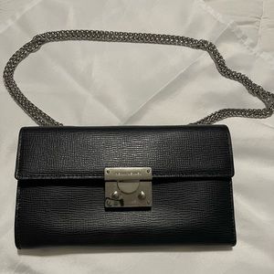 Henri Bendel black crossover bag with silver chain
